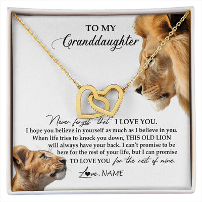 Interlocking Hearts Necklace 18K Yellow Gold Finish | 1 | Personalized To My Granddaughter Necklace from Grandpa Papa Never Forget I Love You Lion Jewelry Granddaughter Birthday Christmas Customized Message Card | siriusteestore