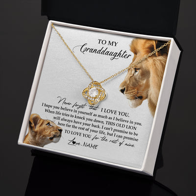 Love Knot Necklace 18K Yellow Gold Finish | 2 | Personalized To My Granddaughter Necklace from Grandpa Papa Never Forget I Love You Lion Jewelry Granddaughter Birthday Christmas Customized Message Card | siriusteestore