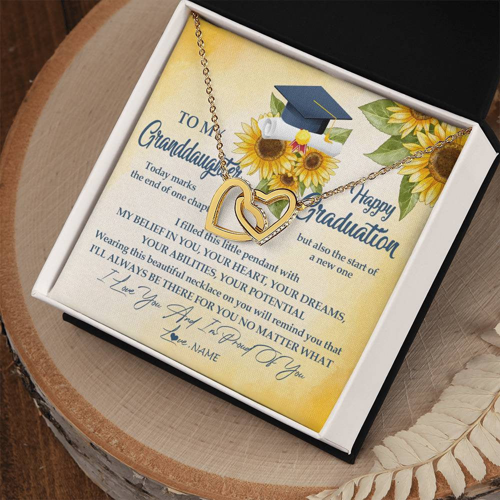 Interlocking Hearts Necklace 18K Yellow Gold Finish | Personalized To My Granddaughter On Her Graduation Day Necklace Flower I Love You I'm Proud Of You Class of 2023 Jewelry Customized Gift Box Message Card | siriusteestore