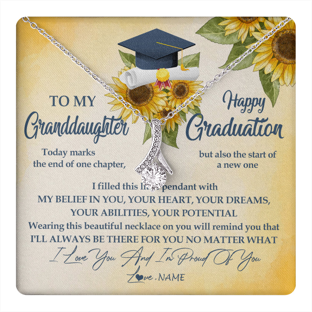 Alluring Beauty Necklace 14K White Gold Finish | 1 | Personalized To My Granddaughter On Her Graduation Day Necklace Flower I Love You I'm Proud Of You Class of 2024 Jewelry Customized Gift Box Message Card | siriusteestore