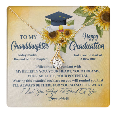 Alluring Beauty Necklace 18K Yellow Gold Finish | 1 | Personalized To My Granddaughter On Her Graduation Day Necklace Flower I Love You I'm Proud Of You Class of 2024 Jewelry Customized Gift Box Message Card | siriusteestore