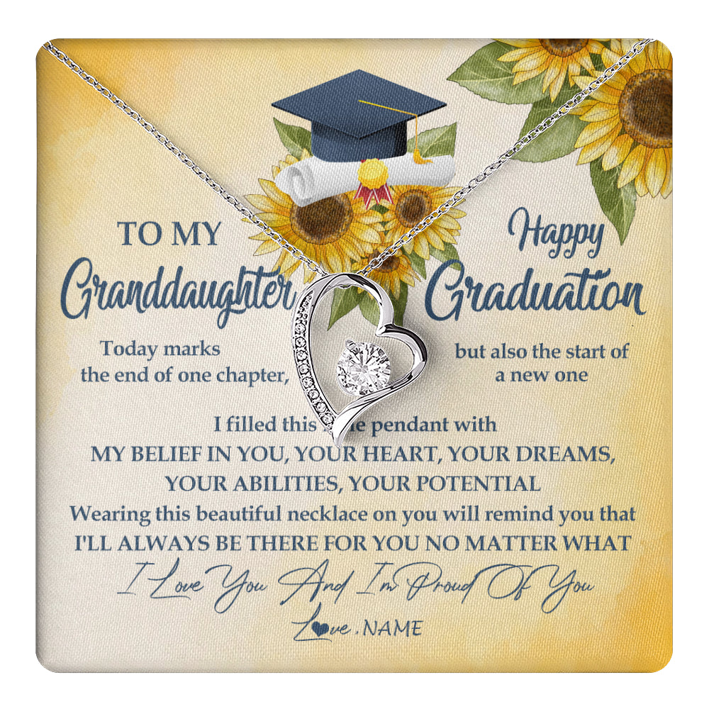 Forever Love Necklace 14K White Gold Finish | 1 | Personalized To My Granddaughter On Her Graduation Day Necklace Flower I Love You I'm Proud Of You Class of 2024 Jewelry Customized Gift Box Message Card | siriusteestore