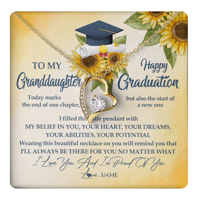 Forever Love Necklace 18K Yellow Gold Finish | 1 | Personalized To My Granddaughter On Her Graduation Day Necklace Flower I Love You I'm Proud Of You Class of 2024 Jewelry Customized Gift Box Message Card | siriusteestore