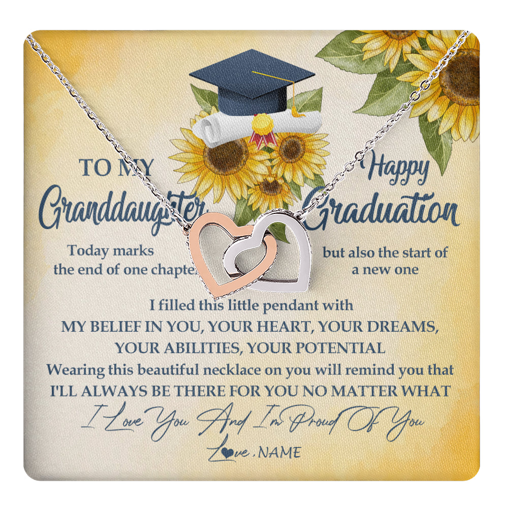 Interlocking Hearts Necklace Stainless Steel & Rose Gold Finish | 1 | Personalized To My Granddaughter On Her Graduation Day Necklace Flower I Love You I'm Proud Of You Class of 2024 Jewelry Customized Gift Box Message Card | siriusteestore