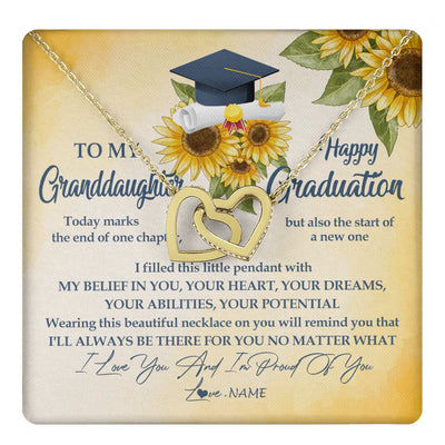 Interlocking Hearts Necklace 18K Yellow Gold Finish | 1 | Personalized To My Granddaughter On Her Graduation Day Necklace Flower I Love You I'm Proud Of You Class of 2024 Jewelry Customized Gift Box Message Card | siriusteestore
