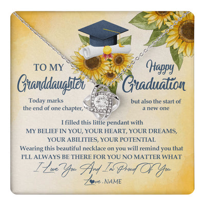 Love Knot Necklace 14K White Gold Finish | 1 | Personalized To My Granddaughter On Her Graduation Day Necklace Flower I Love You I'm Proud Of You Class of 2024 Jewelry Customized Gift Box Message Card | siriusteestore