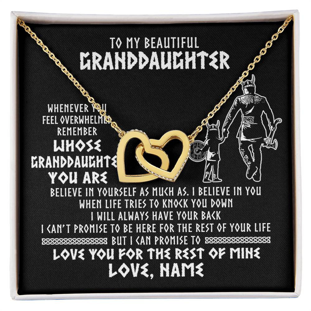 Interlocking Hearts Necklace 18K Yellow Gold Finish | 1 | Personalized To My Granddaughter Viking Necklace From Grandpa Whenever You Feel Overwhelmed Birthday Christmas Jewelry Customized Gift Box Message Card | siriusteestore