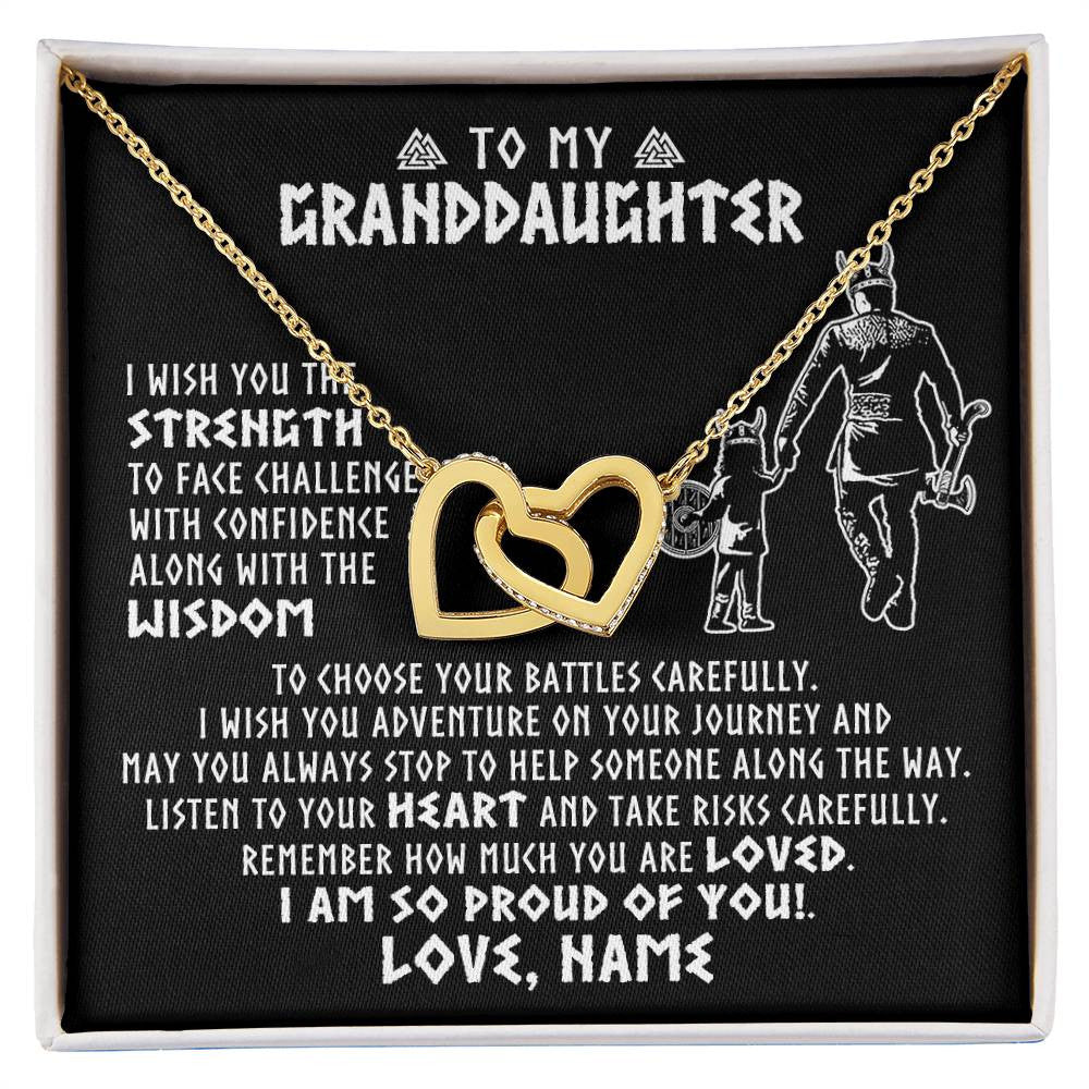 Interlocking Hearts Necklace 18K Yellow Gold Finish | 1 | Personalized To My Granddaughter Viking Necklace From Papa Grandpa I Am So Proud Of You Runes Viking Birthday Christmas Customized Gift Box Message Card | siriusteestore