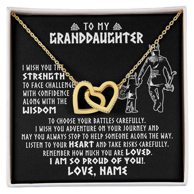 Interlocking Hearts Necklace 18K Yellow Gold Finish | 1 | Personalized To My Granddaughter Viking Necklace From Papa Grandpa I Am So Proud Of You Runes Viking Birthday Christmas Customized Gift Box Message Card | siriusteestore