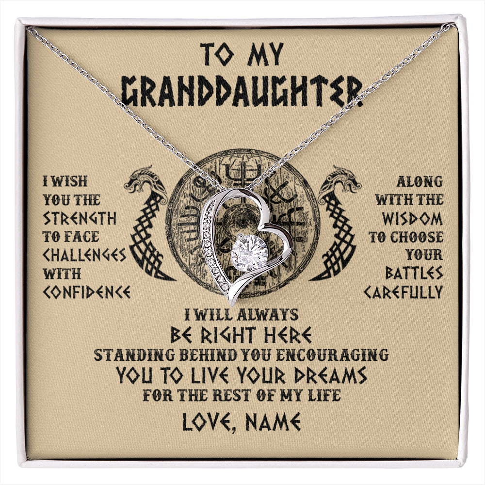 Forever Love Necklace 14K White Gold Finish | 1 | Personalized To My Granddaughter Viking Necklace I Wish You The Strength Scandinavian Norse Runes Viking For Women Birthday Customized Gift Box Message Card | siriusteestore