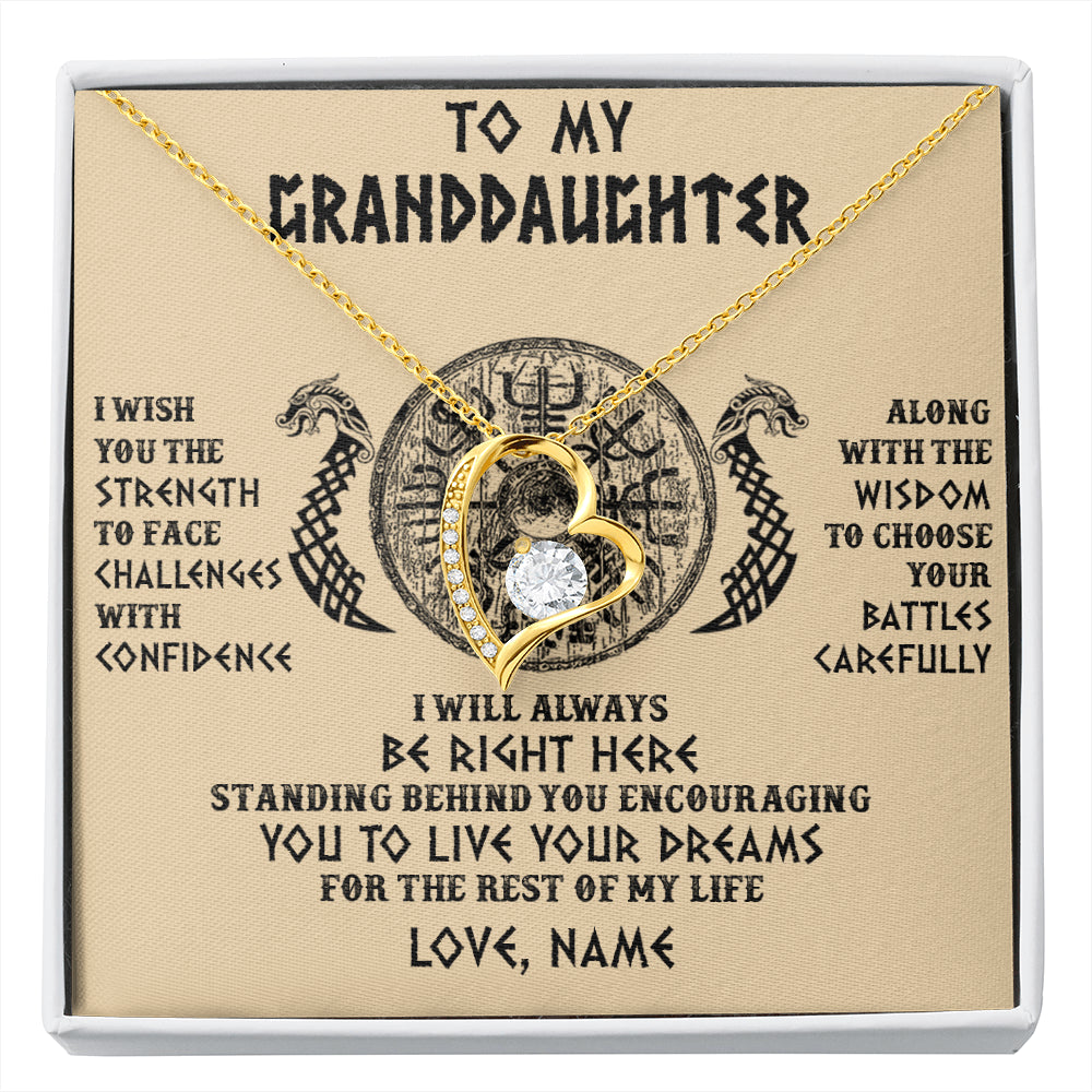 Forever Love Necklace 18K Yellow Gold Finish | 1 | Personalized To My Granddaughter Viking Necklace I Wish You The Strength Scandinavian Norse Runes Viking For Women Birthday Customized Gift Box Message Card | siriusteestore