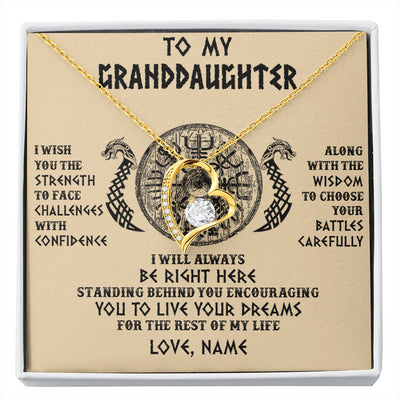 Forever Love Necklace 18K Yellow Gold Finish | 1 | Personalized To My Granddaughter Viking Necklace I Wish You The Strength Scandinavian Norse Runes Viking For Women Birthday Customized Gift Box Message Card | siriusteestore