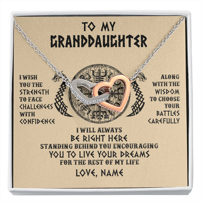 Interlocking Hearts Necklace Stainless Steel & Rose Gold Finish | 1 | Personalized To My Granddaughter Viking Necklace I Wish You The Strength Scandinavian Norse Runes Viking For Women Birthday Customized Gift Box Message Card | siriusteestore