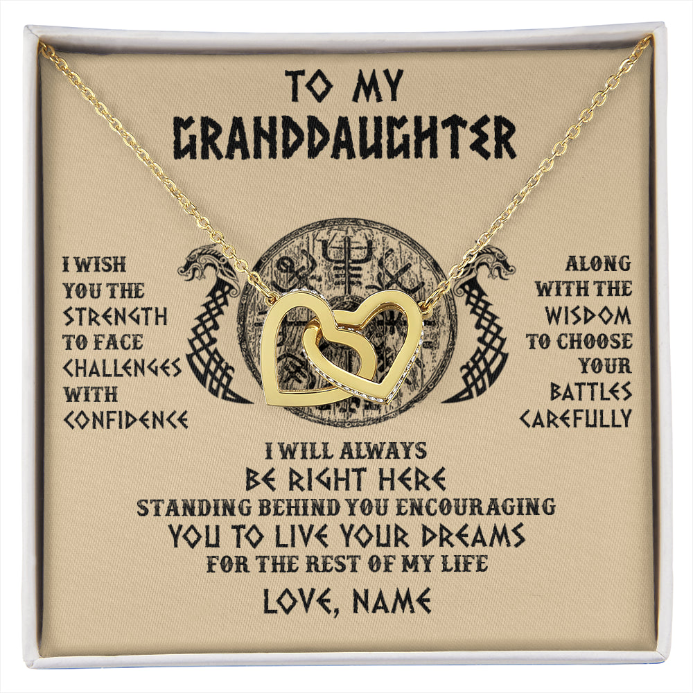 Interlocking Hearts Necklace 18K Yellow Gold Finish | 1 | Personalized To My Granddaughter Viking Necklace I Wish You The Strength Scandinavian Norse Runes Viking For Women Birthday Customized Gift Box Message Card | siriusteestore