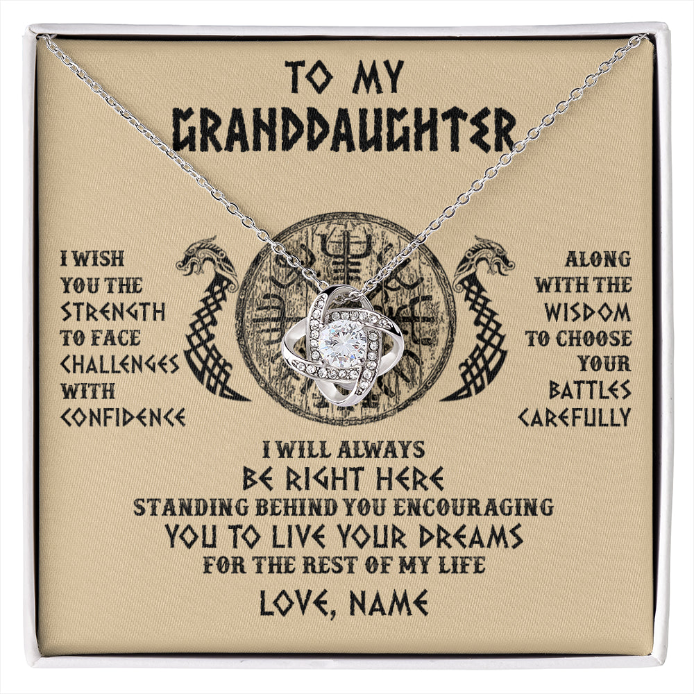 Love Knot Necklace 14K White Gold Finish | 1 | Personalized To My Granddaughter Viking Necklace I Wish You The Strength Scandinavian Norse Runes Viking For Women Birthday Customized Gift Box Message Card | siriusteestore