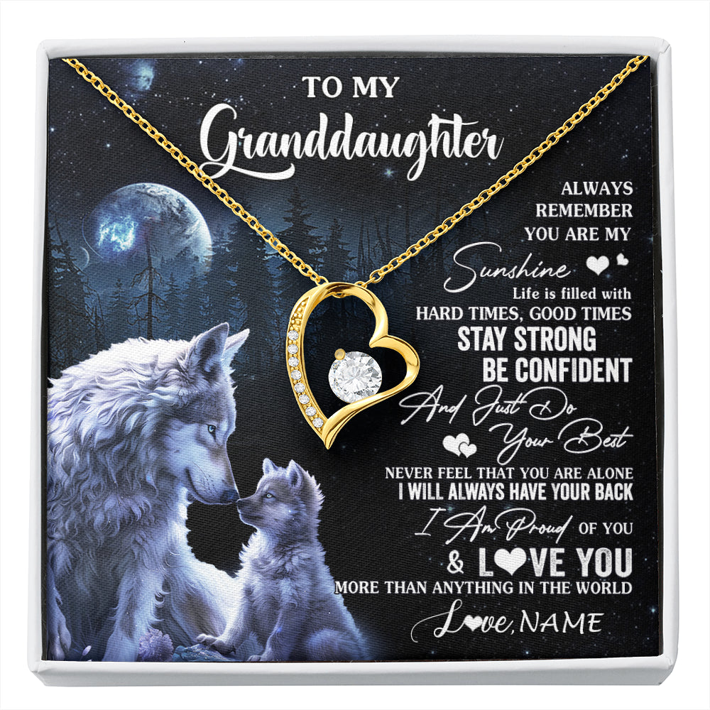 Forever Love Necklace 18K Yellow Gold Finish | 1 | Personalized To My Granddaughter Wolf Necklace From Grandma Grandpa Always Remember Granddaughter Birthday Christmas Customized Gift Box Message Card | siriusteestore