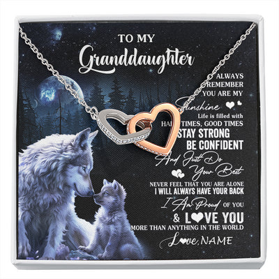 Interlocking Hearts Necklace Stainless Steel & Rose Gold Finish | 1 | Personalized To My Granddaughter Wolf Necklace From Grandma Grandpa Always Remember Granddaughter Birthday Christmas Customized Gift Box Message Card | siriusteestore