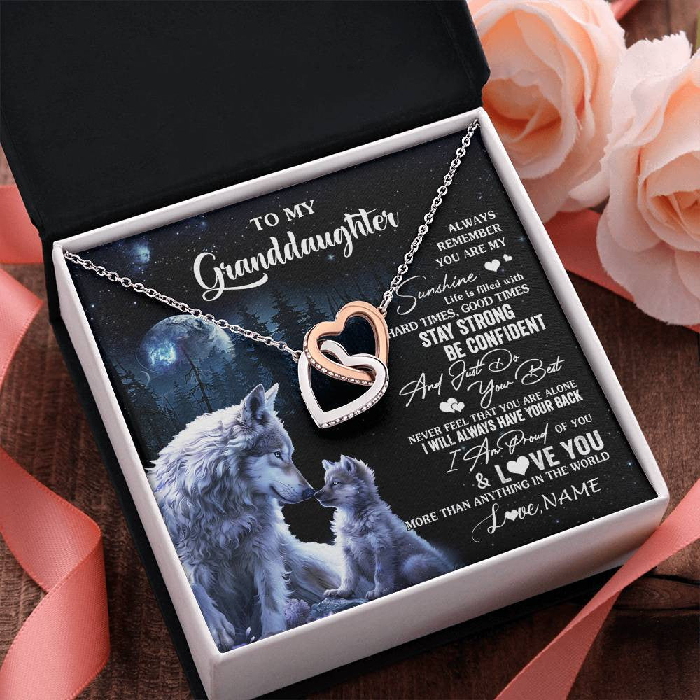Interlocking Hearts Necklace Stainless Steel & Rose Gold Finish | 2 | Personalized To My Granddaughter Wolf Necklace From Grandma Grandpa Always Remember Granddaughter Birthday Christmas Customized Gift Box Message Card | siriusteestore