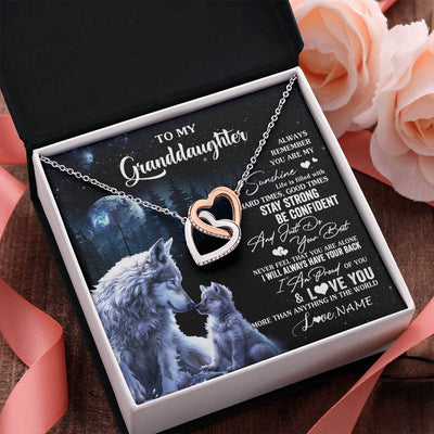 Interlocking Hearts Necklace Stainless Steel & Rose Gold Finish | 2 | Personalized To My Granddaughter Wolf Necklace From Grandma Grandpa Always Remember Granddaughter Birthday Christmas Customized Gift Box Message Card | siriusteestore