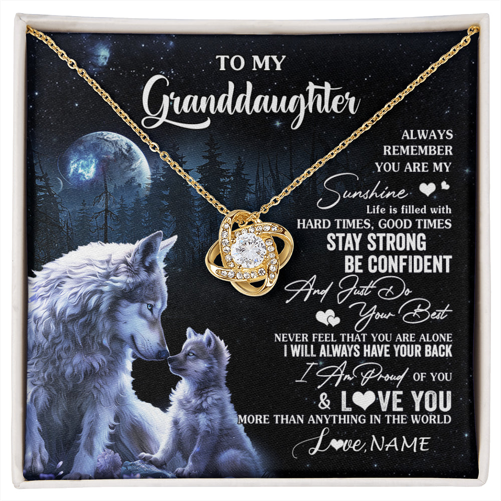 Love Knot Necklace 18K Yellow Gold Finish | 1 | Personalized To My Granddaughter Wolf Necklace From Grandma Grandpa Always Remember Granddaughter Birthday Christmas Customized Gift Box Message Card | siriusteestore