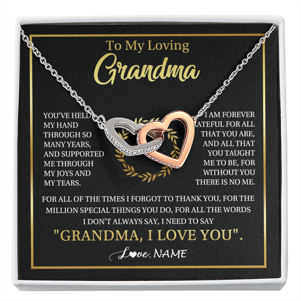 Interlocking Hearts Necklace Stainless Steel & Rose Gold Finish | 1 | Personalized To My Grandma Gifts Necklace From Granddaughter Grandson Grateful Thank You Birthday Gifts Mothers Day Christmas Jewelry Gift Box Message Card | siriusteestore