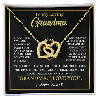 Interlocking Hearts Necklace 18K Yellow Gold Finish | 1 | Personalized To My Grandma Gifts Necklace From Granddaughter Grandson Grateful Thank You Birthday Gifts Mothers Day Christmas Jewelry Gift Box Message Card | siriusteestore