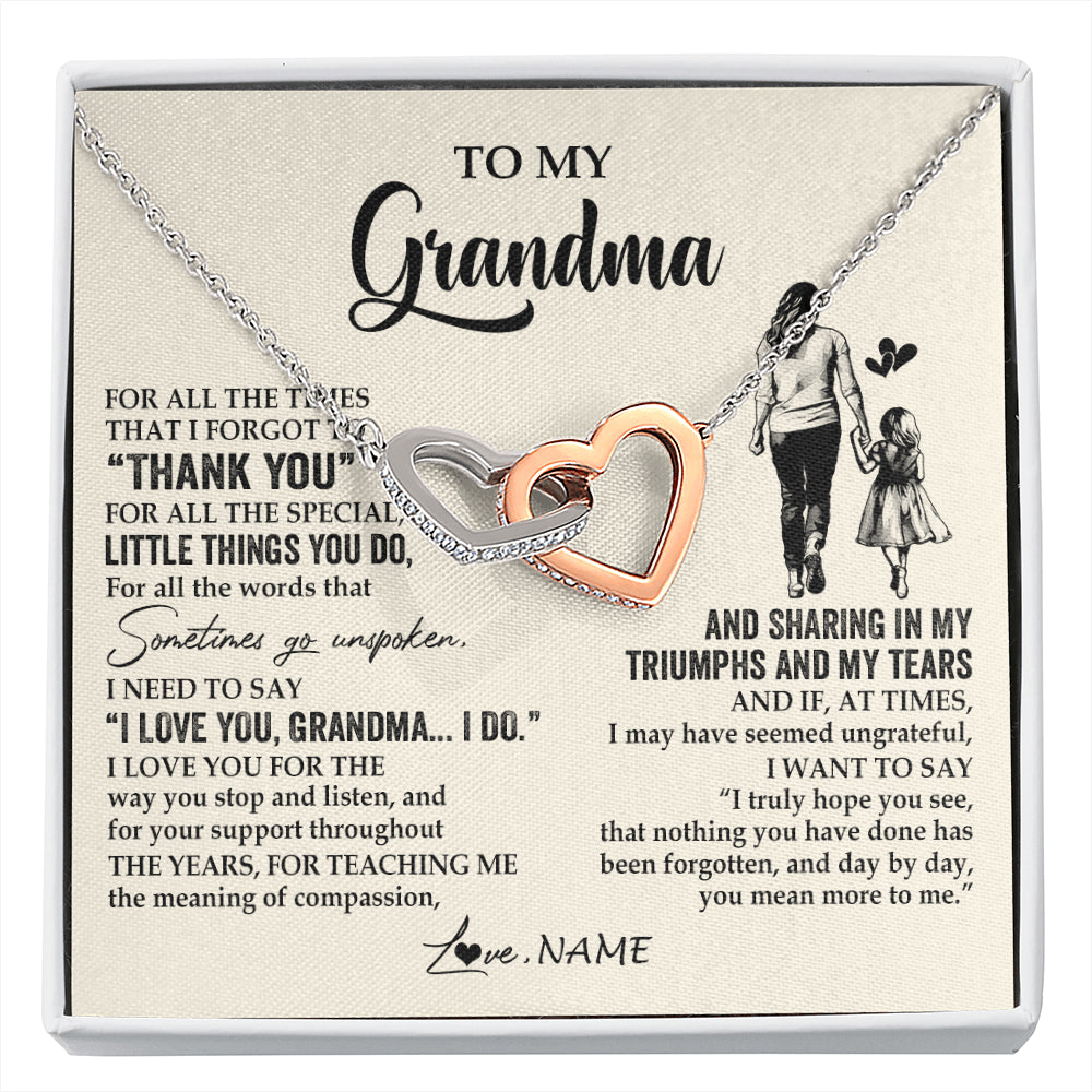 Interlocking Hearts Necklace Stainless Steel & Rose Gold Finish | 1 | Personalized To My Grandma Necklace From Granddaughter For All The Times That I Forgot To Thank You Mothers Day Christmas Customized Gift Box Message Card | siriusteestore