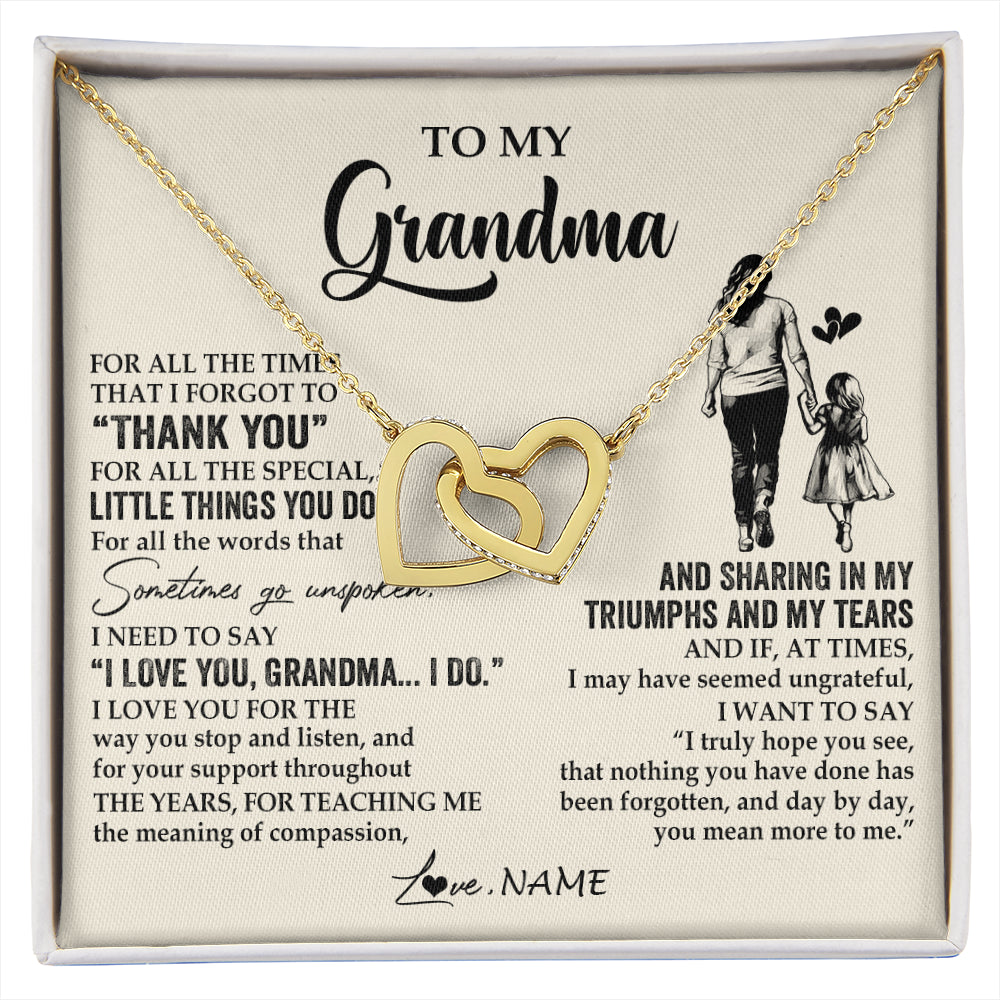 Interlocking Hearts Necklace 18K Yellow Gold Finish | 1 | Personalized To My Grandma Necklace From Granddaughter For All The Times That I Forgot To Thank You Mothers Day Christmas Customized Gift Box Message Card | siriusteestore
