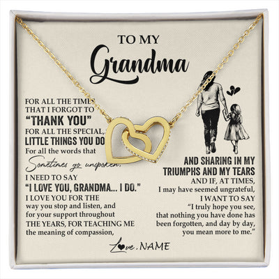 Interlocking Hearts Necklace 18K Yellow Gold Finish | 1 | Personalized To My Grandma Necklace From Granddaughter For All The Times That I Forgot To Thank You Mothers Day Christmas Customized Gift Box Message Card | siriusteestore
