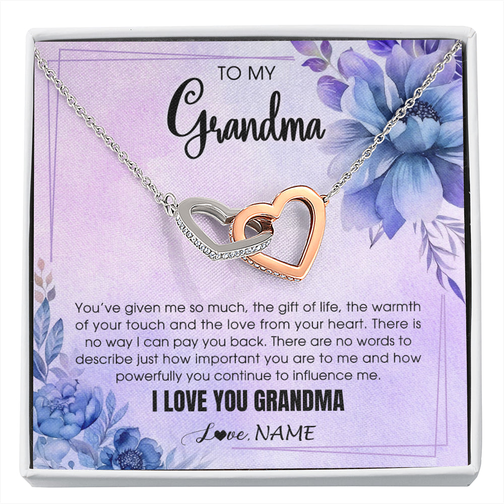 Interlocking Hearts Necklace Stainless Steel & Rose Gold Finish | 1 | Personalized To My Grandma Necklace From Granddaughter Grandson I Love You Birthday Gifts Mothers Day Christmas Jewelry Customized Gift Box Message Card | siriusteestore