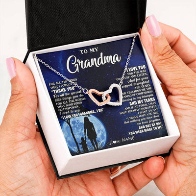 Interlocking Hearts Necklace Stainless Steel & Rose Gold Finish | 2 | Personalized To My Grandma Necklace From Granddaughter Grandson Thank You Grateful Love Birthday Mothers Day Christmas Customized Gift Box Message Card | siriusteestore