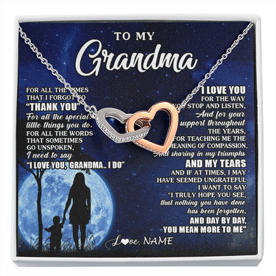 Interlocking Hearts Necklace Stainless Steel & Rose Gold Finish | 1 | Personalized To My Grandma Necklace From Granddaughter Grandson Thank You Grateful Love Birthday Mothers Day Christmas Customized Gift Box Message Card | siriusteestore