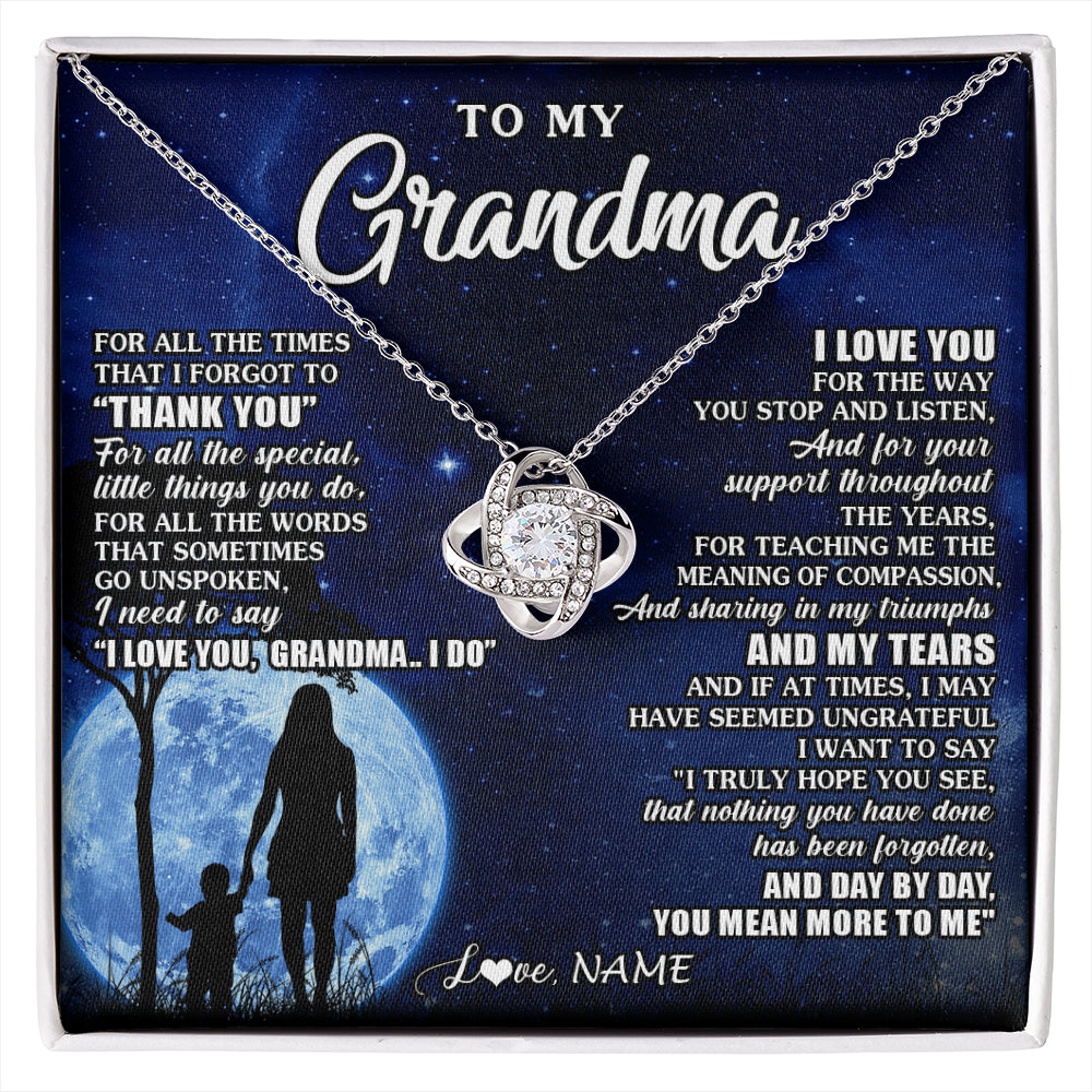 Love Knot Necklace 14K White Gold Finish | 1 | Personalized To My Grandma Necklace From Granddaughter Grandson Thank You Grateful Love Birthday Mothers Day Christmas Customized Gift Box Message Card | siriusteestore