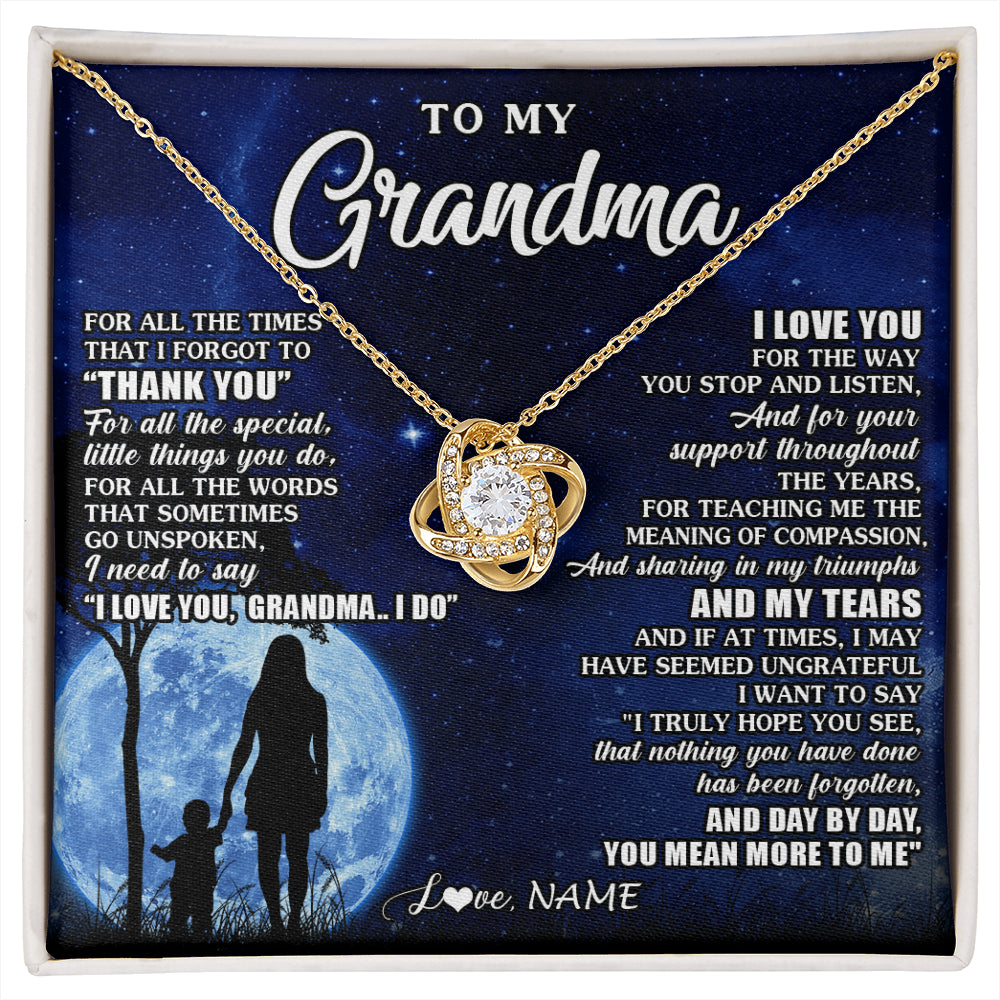 Love Knot Necklace 18K Yellow Gold Finish | 1 | Personalized To My Grandma Necklace From Granddaughter Grandson Thank You Grateful Love Birthday Mothers Day Christmas Customized Gift Box Message Card | siriusteestore