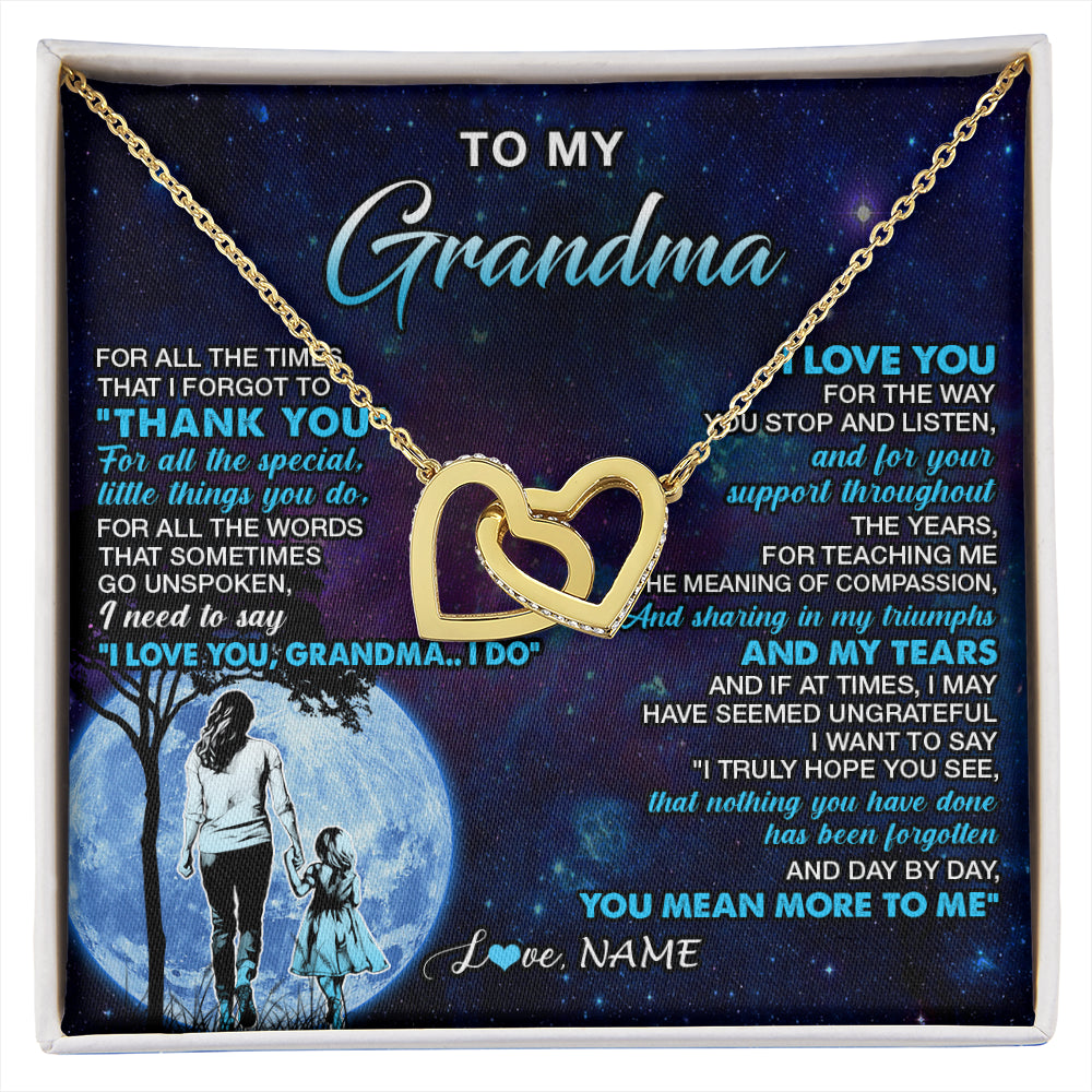 Interlocking Hearts Necklace 18K Yellow Gold Finish | 1 | Personalized To My Grandma Necklace From Granddaughter Thank You Day By Day Birthday Gifts Mothers Day Christmas Customized Gift Box Message Card | siriusteestore