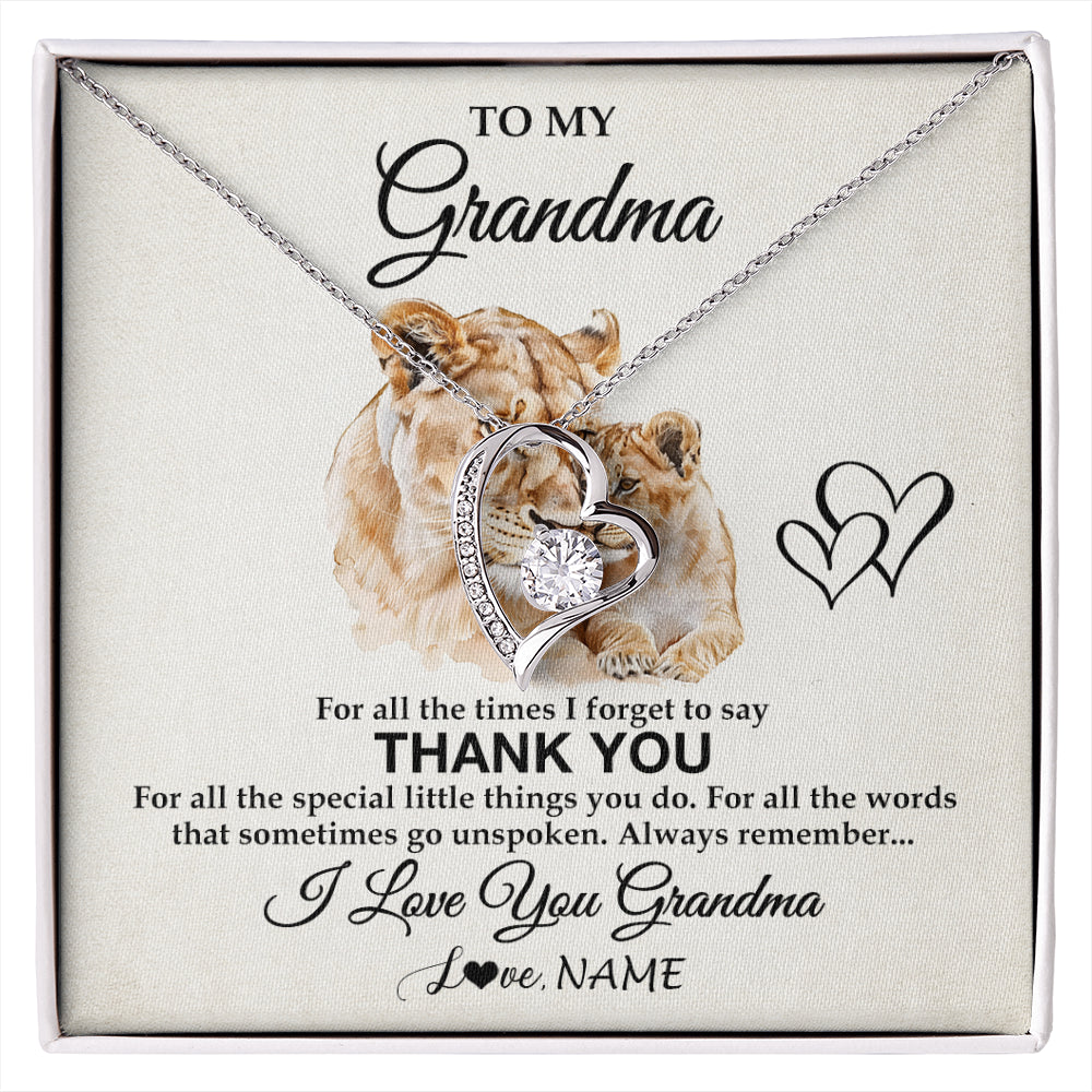 Forever Love Necklace 14K White Gold Finish | 1 | Personalized To My Grandma Necklace From Granddaughter Thank You Lion Grandma Gift For Mothers Day Birthday Gift Christmas For Grandma Gift Box Message Card | siriusteestore
