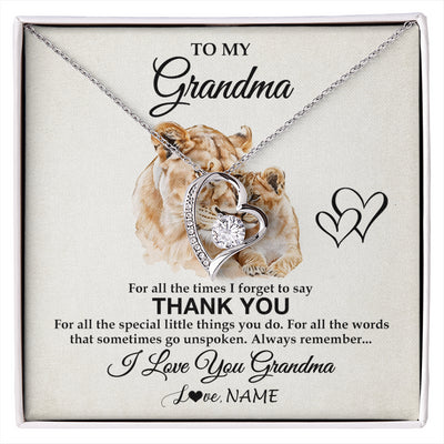 Forever Love Necklace 14K White Gold Finish | 1 | Personalized To My Grandma Necklace From Granddaughter Thank You Lion Grandma Gift For Mothers Day Birthday Gift Christmas For Grandma Gift Box Message Card | siriusteestore