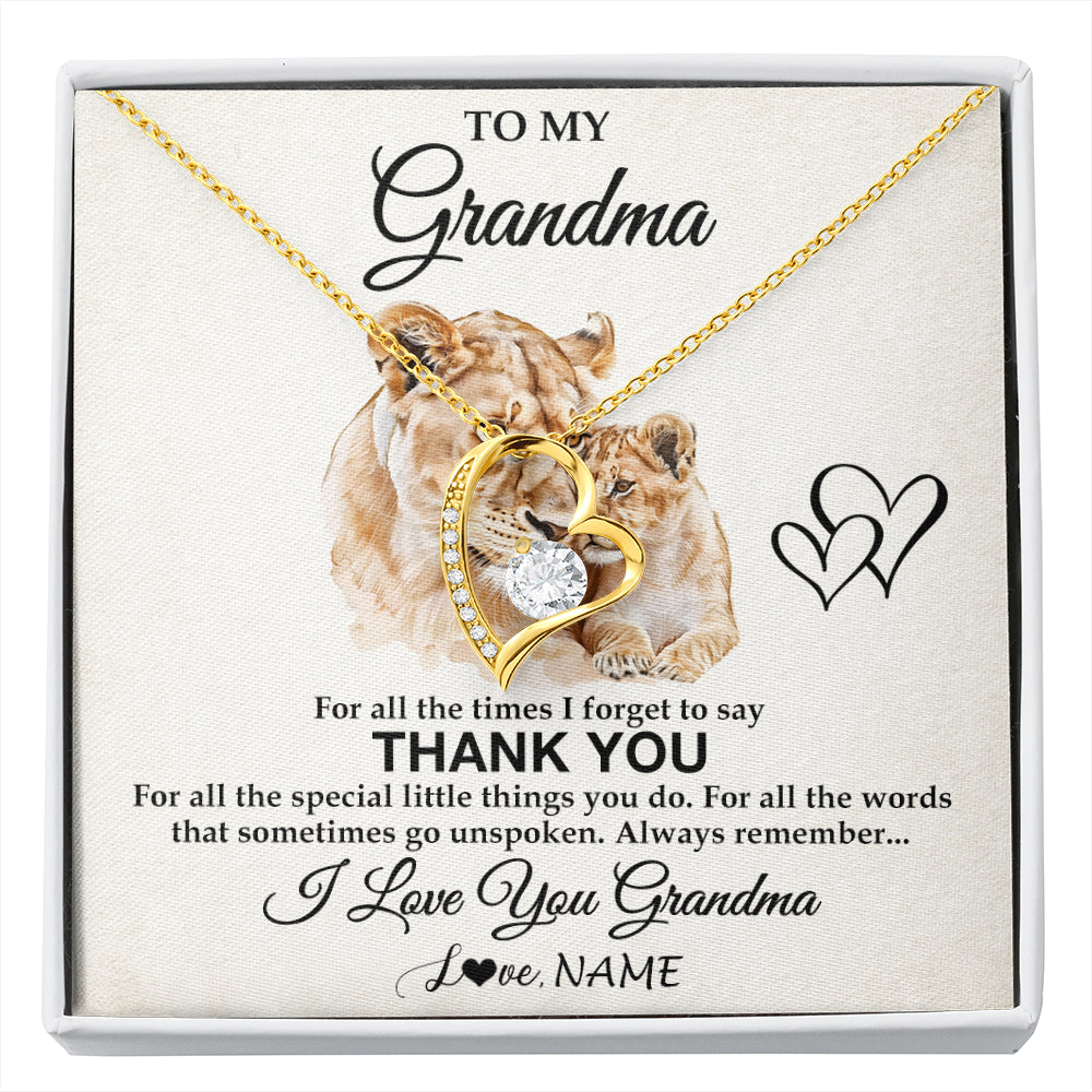 Forever Love Necklace 18K Yellow Gold Finish | 1 | Personalized To My Grandma Necklace From Granddaughter Thank You Lion Grandma Gift For Mothers Day Birthday Gift Christmas For Grandma Gift Box Message Card | siriusteestore