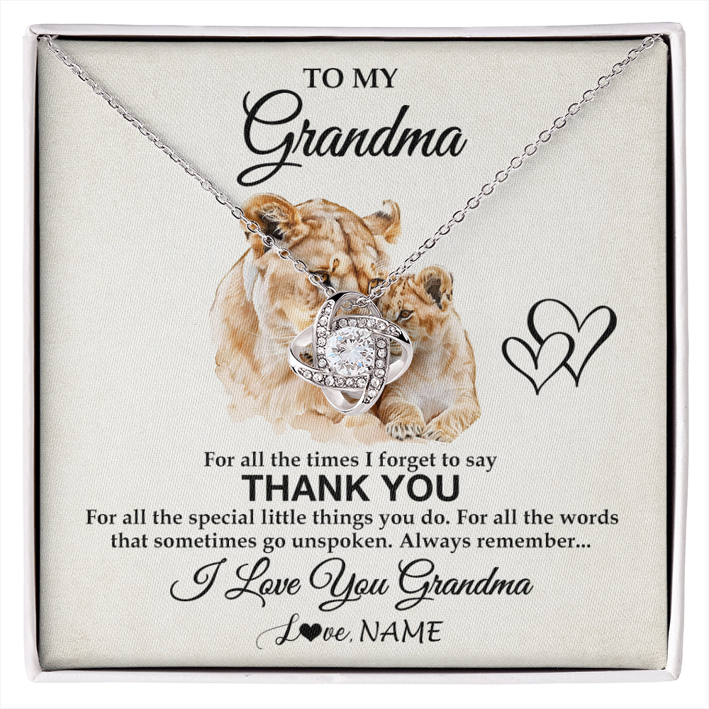 Love Knot Necklace 14K White Gold Finish | 1 | Personalized To My Grandma Necklace From Granddaughter Thank You Lion Grandma Gift For Mothers Day Birthday Gift Christmas For Grandma Gift Box Message Card | siriusteestore