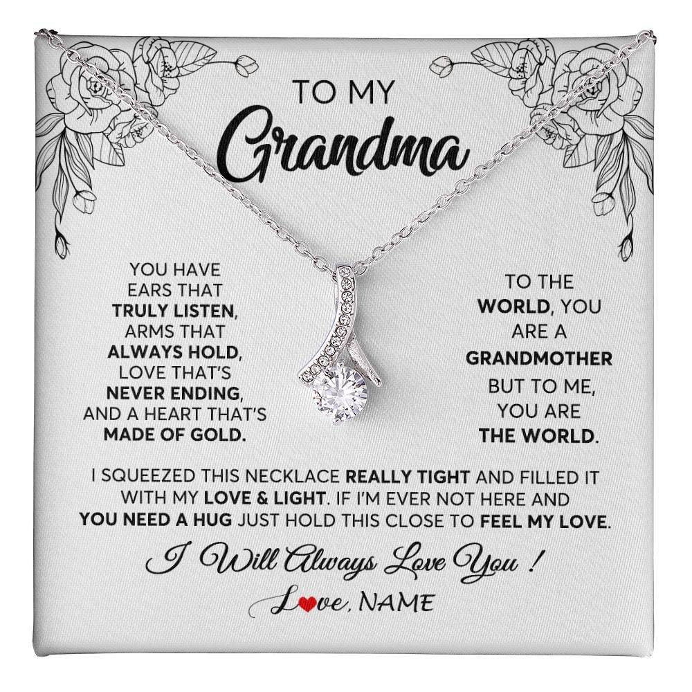 Alluring Beauty Necklace 14K White Gold Finish | 1 | Personalized To My Grandma Necklace From Grandkids Granddaughter Hold This Close Feel My Love Grandma Birthday Mothers Day Customized Gift Box Message Card | siriusteestore