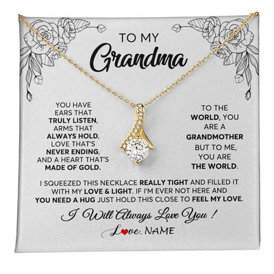 Alluring Beauty Necklace 18K Yellow Gold Finish | 1 | Personalized To My Grandma Necklace From Grandkids Granddaughter Hold This Close Feel My Love Grandma Birthday Mothers Day Customized Gift Box Message Card | siriusteestore