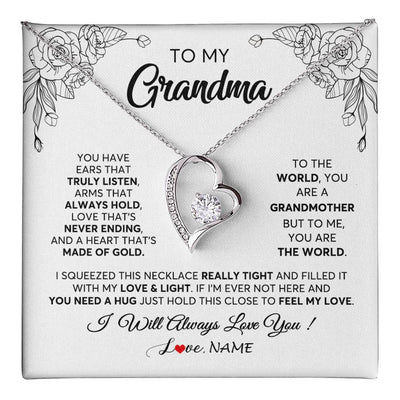 Forever Love Necklace 14K White Gold Finish | 1 | Personalized To My Grandma Necklace From Grandkids Granddaughter Hold This Close Feel My Love Grandma Birthday Mothers Day Customized Gift Box Message Card | siriusteestore