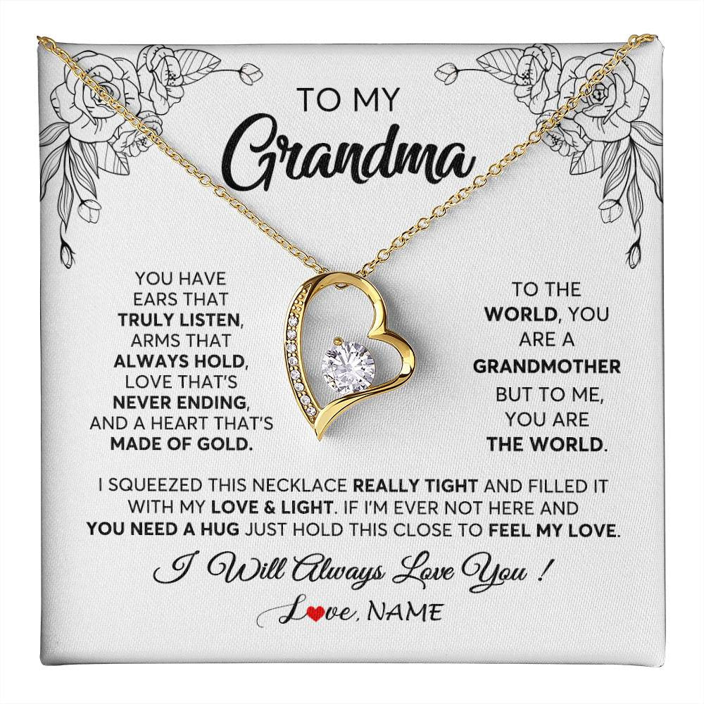 Forever Love Necklace 18K Yellow Gold Finish | 1 | Personalized To My Grandma Necklace From Grandkids Granddaughter Hold This Close Feel My Love Grandma Birthday Mothers Day Customized Gift Box Message Card | siriusteestore