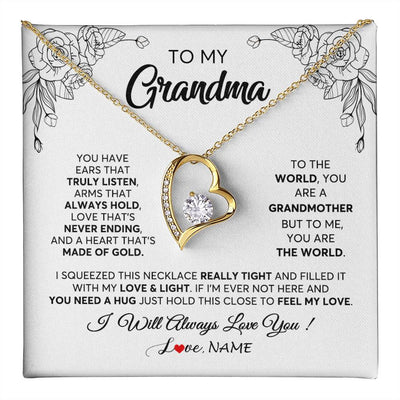 Forever Love Necklace 18K Yellow Gold Finish | 1 | Personalized To My Grandma Necklace From Grandkids Granddaughter Hold This Close Feel My Love Grandma Birthday Mothers Day Customized Gift Box Message Card | siriusteestore