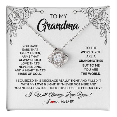 Love Knot Necklace 14K White Gold Finish | 1 | Personalized To My Grandma Necklace From Grandkids Granddaughter Hold This Close Feel My Love Grandma Birthday Mothers Day Customized Gift Box Message Card | siriusteestore
