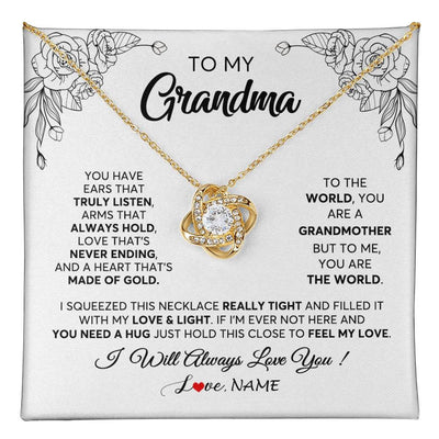 Love Knot Necklace 18K Yellow Gold Finish | 1 | Personalized To My Grandma Necklace From Grandkids Granddaughter Hold This Close Feel My Love Grandma Birthday Mothers Day Customized Gift Box Message Card | siriusteestore