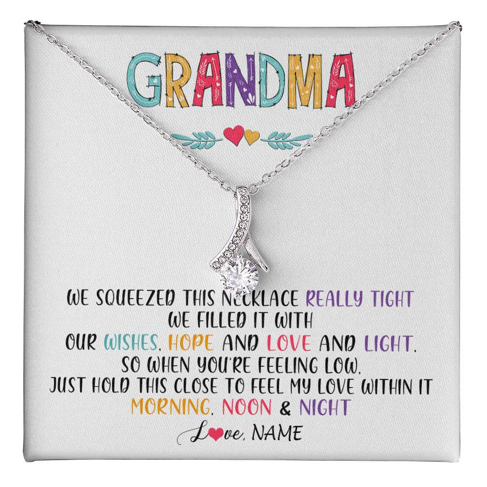 Alluring Beauty Necklace 14K White Gold Finish | 1 | Personalized To My Grandma Necklace From Grandkids Granddaughter We Squeezed This Necklace Grandma Birthday Mothers Day Customized Gift Box Message Card | siriusteestore