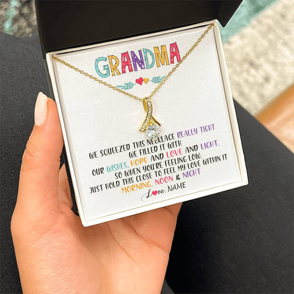 Alluring Beauty Necklace 18K Yellow Gold Finish | 2 | Personalized To My Grandma Necklace From Grandkids Granddaughter We Squeezed This Necklace Grandma Birthday Mothers Day Customized Gift Box Message Card | siriusteestore