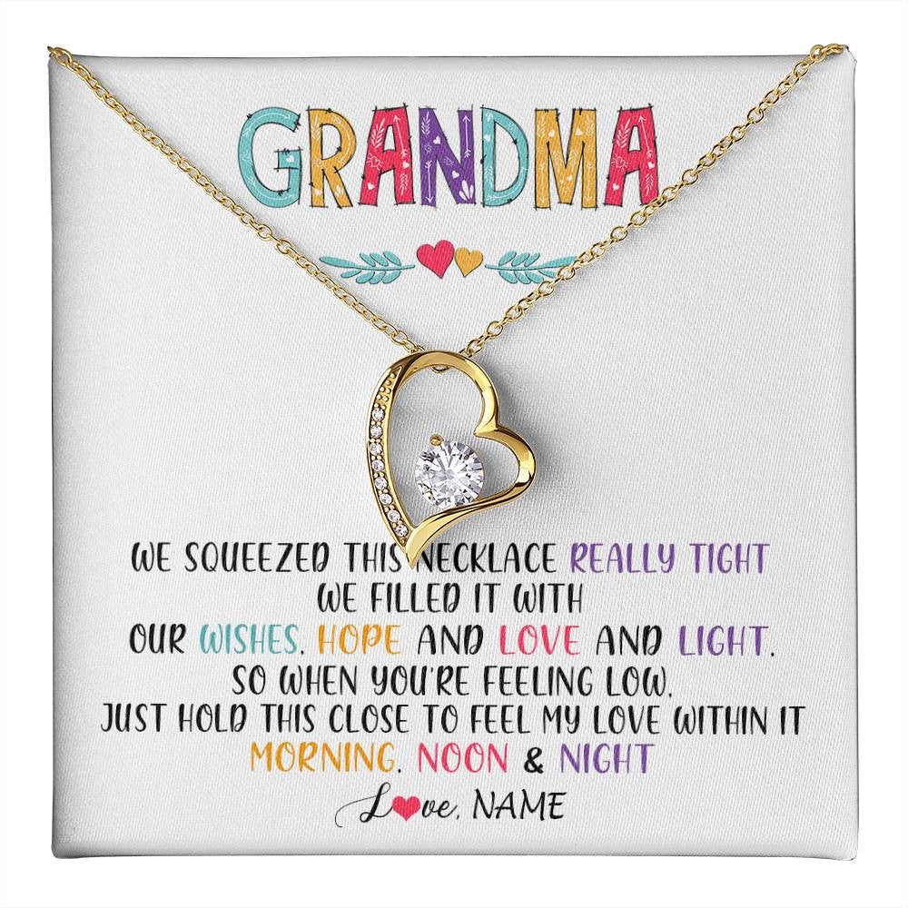 Forever Love Necklace 18K Yellow Gold Finish | 1 | Personalized To My Grandma Necklace From Grandkids Granddaughter We Squeezed This Necklace Grandma Birthday Mothers Day Customized Gift Box Message Card | siriusteestore
