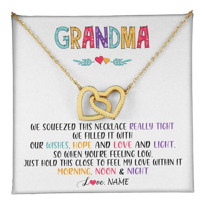 Interlocking Hearts Necklace 18K Yellow Gold Finish | 1 | Personalized To My Grandma Necklace From Grandkids Granddaughter We Squeezed This Necklace Grandma Birthday Mothers Day Customized Gift Box Message Card | siriusteestore